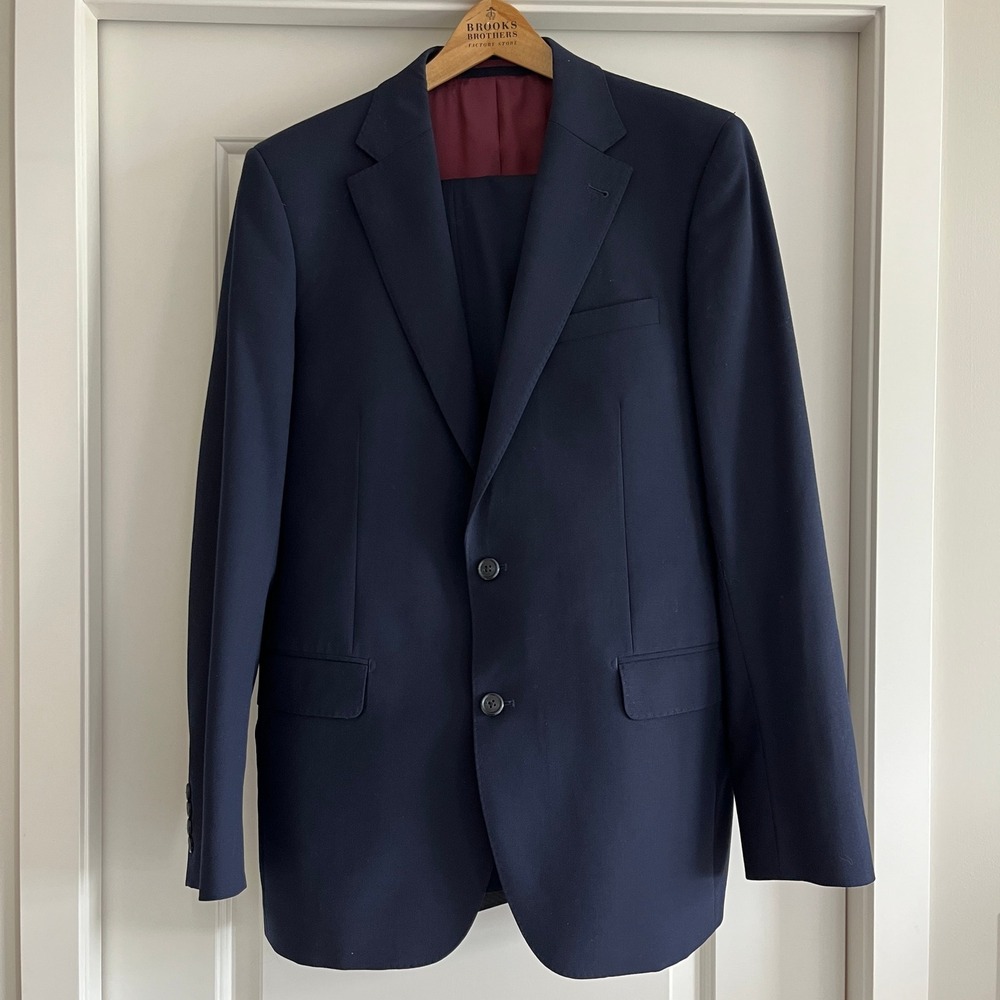 Giles & Jasper 40L 34W Navy Wool Stretch Suit 2 Pc Flat Front 34" Inseam